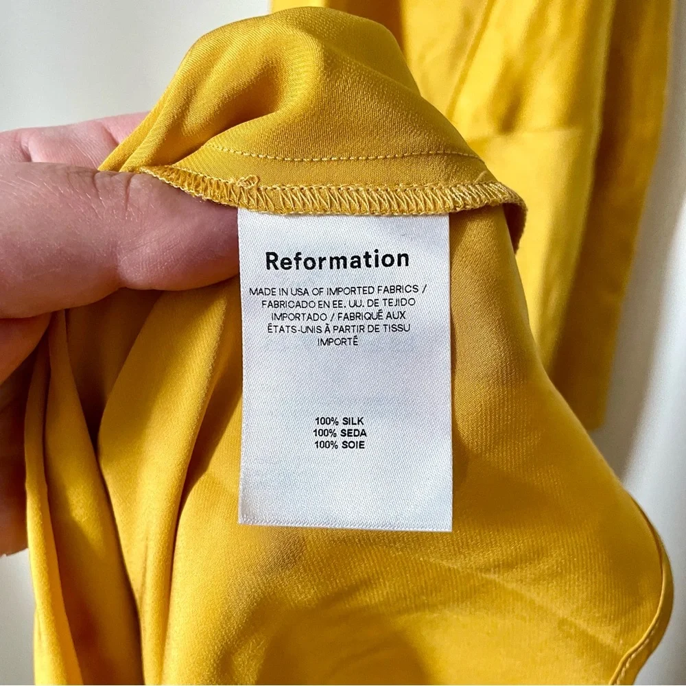 Reformation Jeany Silk Dress Tumeric Size Large NWT - Picture 15 of 16